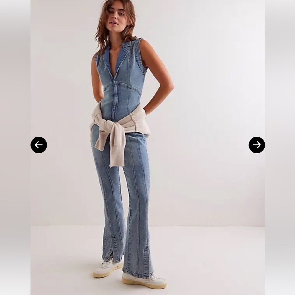 New Free People CRVY Ring The Alarm One-Piece denim